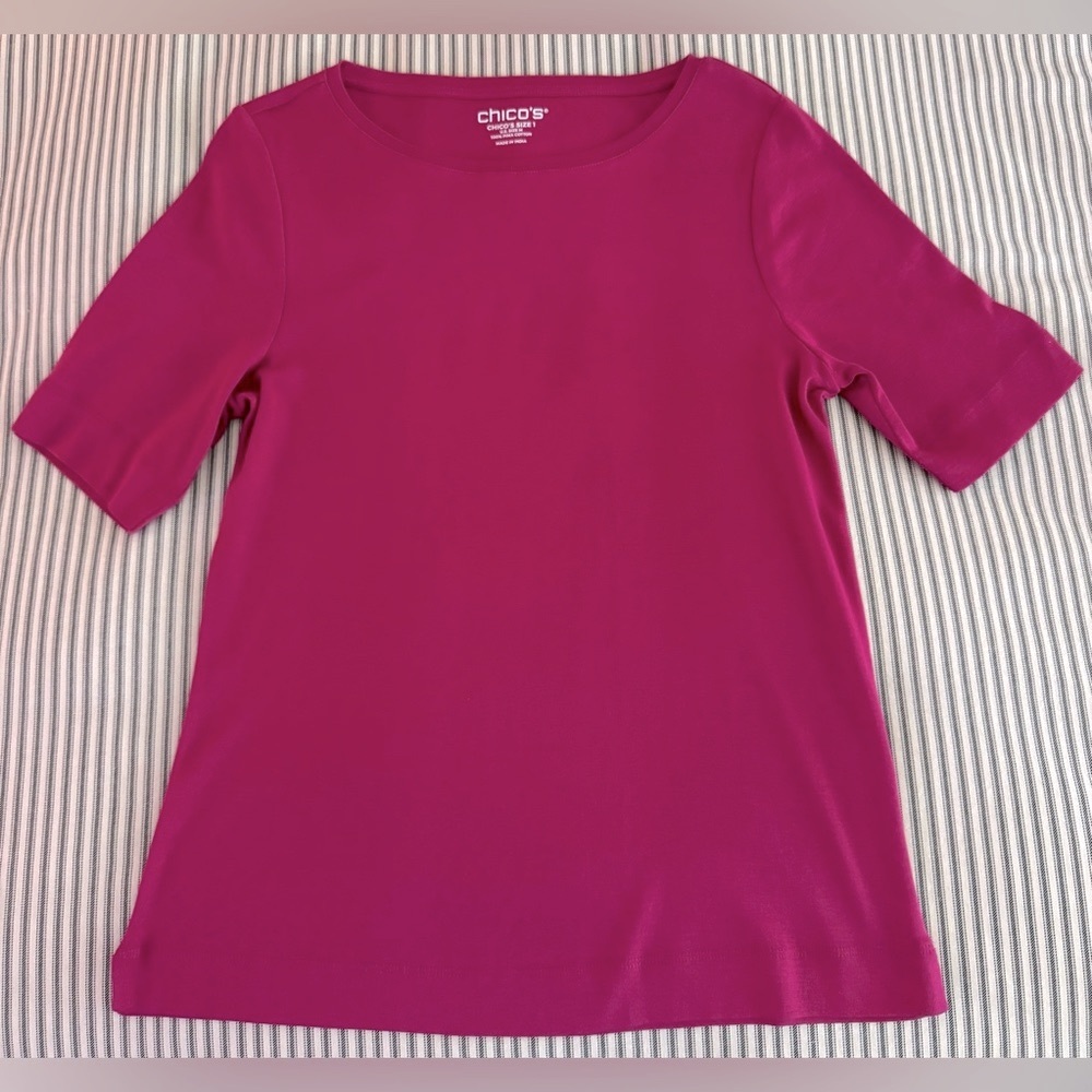 Chicos Elbow Sleeve Tee fuschia pink, Size 1 (8/10)